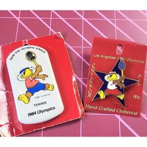 Vintage 84 Los Angeles Olympic Disney's Sam the Eagle Tennis Collector Pins 2